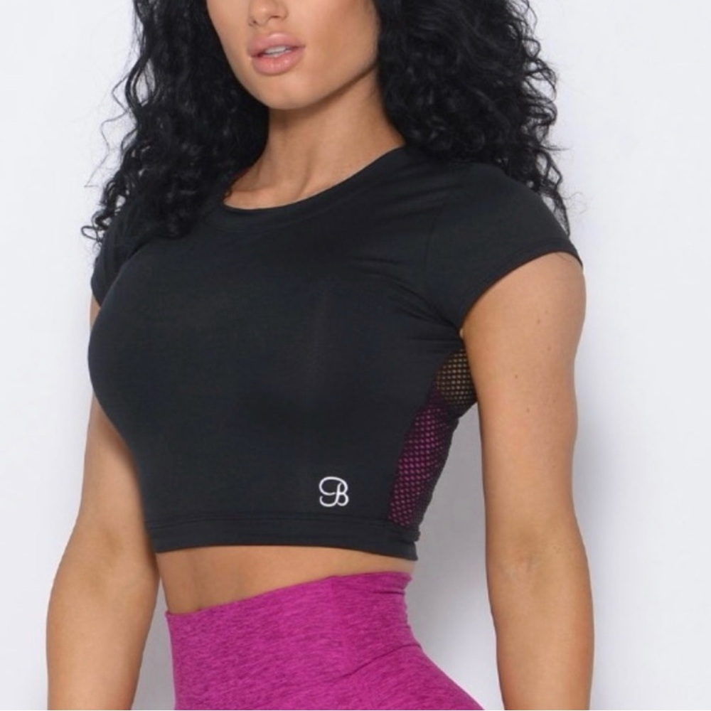 Bombshell Sportswear Black and Pink Fitted Crop T-Shirt